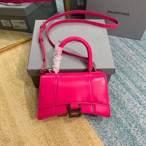 Balenciaga Hourglass XS Top Handle Bag cuir de veau box brillant 28331 rose fluo