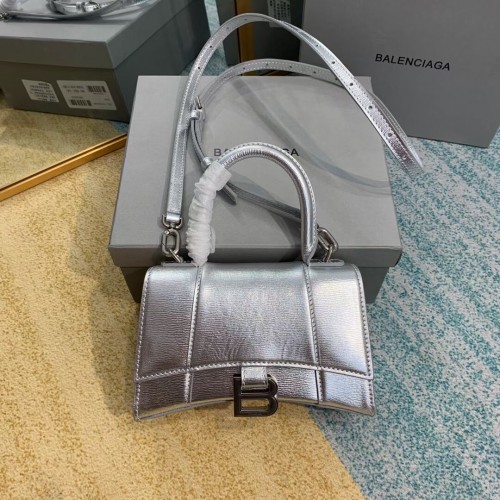 Balenciaga Hourglass XS Top Handle Bag cuir de veau box brillant 28331 argent