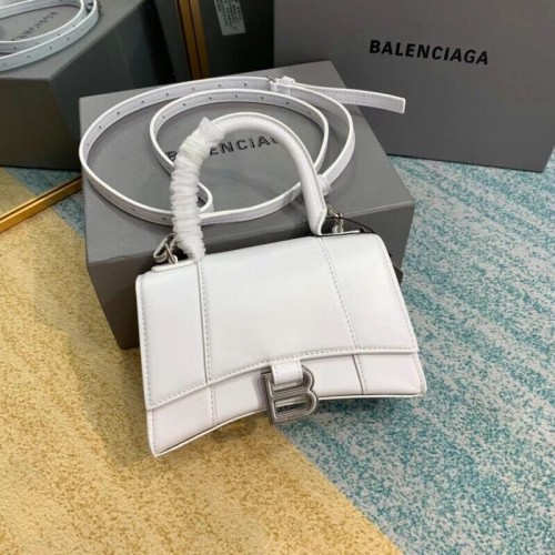 Balenciaga Hourglass XS Top Handle Bag cuir de veau box brillant 28331 blanc