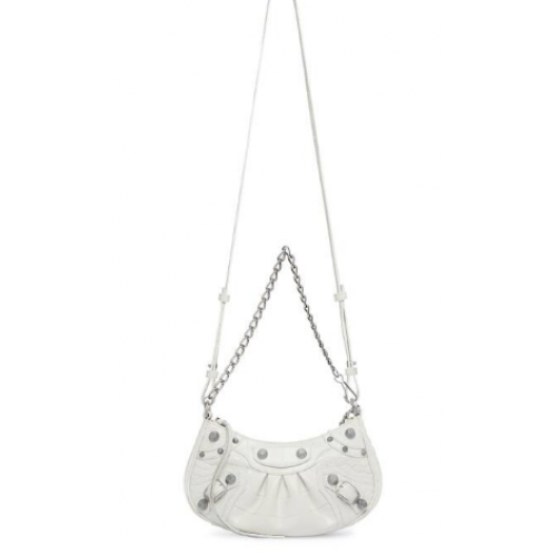 Balenciaga LE CAGOLE MINI PORTEFEUILLE AVEC CHAÎNE CROCODILE EMBOSSÉ 9016 blanc