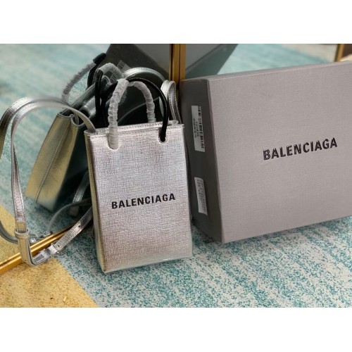 Balenciaga Mini Sac Shopper En Cuir Original B152865 Argent