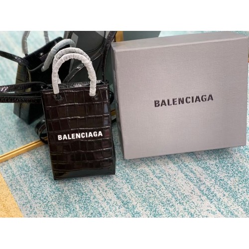 Balenciaga Mini Sac Shopper Original en cuir embossé crocodile brillant B152865 noir