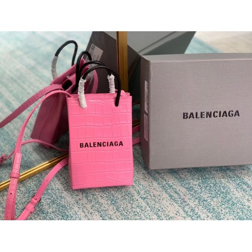 Balenciaga Mini sac cabas en cuir embossé crocodile brillant Original B152865 rose