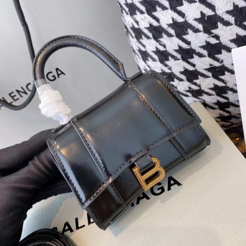 Balenciaga MINI SAC À MAIN HOURGLASS POUR FEMME cuir de veau box brillant M8000 noir