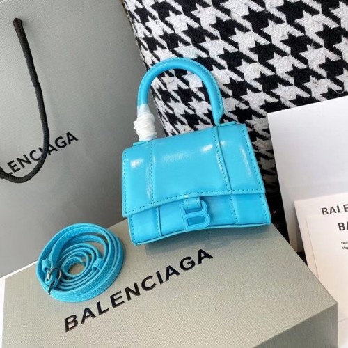 Balenciaga MINI SAC À MAIN HOURGLASS POUR FEMME cuir de veau box brillant M8000 bleu
