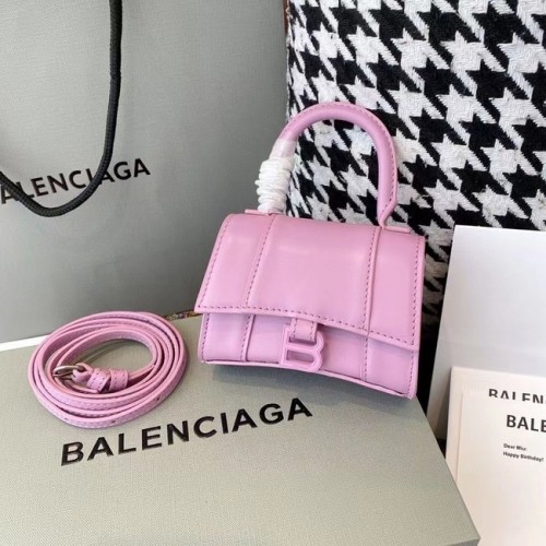 Balenciaga MINI SAC À MAIN HOURGLASS POUR FEMME cuir de veau box brillant M8000 rose