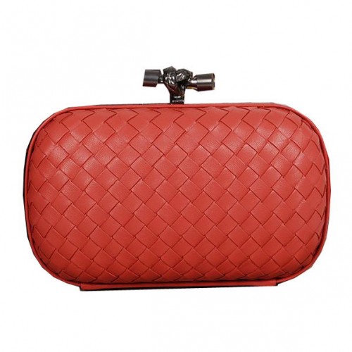 Bottega Veneta Embrayage en peau de mouton Intrecciato Impero Ayers Knot 11308 Rouge clair