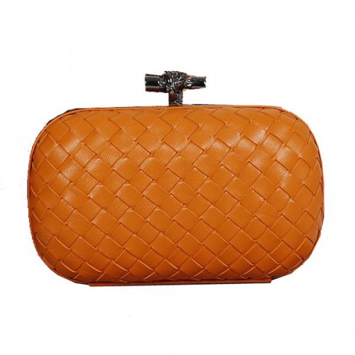 Bottega Veneta Embrayage en peau de mouton Intrecciato Impero Ayers Knot 11308 Orange