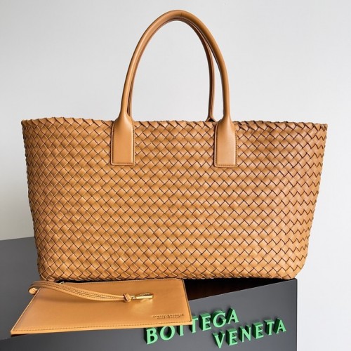 Bottega Veneta Grand sac fourre-tout en cuir Intreccio 608811 Caramel