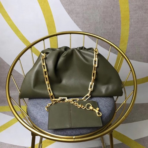 Bottega Veneta Nappa agneau doux large grand sac à bandoulière 585853 vert noirâtre