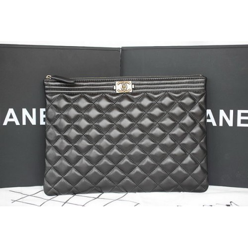 Boy Chanel Chevron Pochette en cuir d'agneau noir A69253