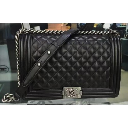 Boy Chanel Flap Bag Black Original Sheepskin Leather A67088 Argent