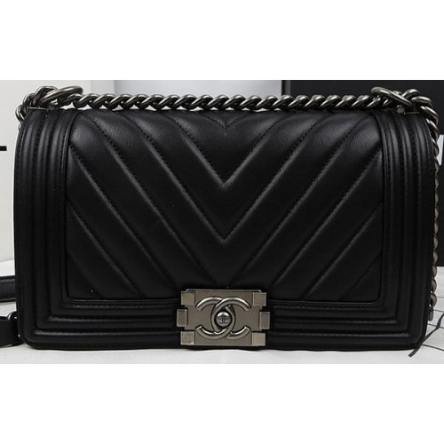 Boy Chanel Flap Bag Veau Chevron Quilting A67025 Noir