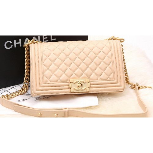 Boy Chanel Flap Bag Original Abricot Perle Mouton Cuir A67086 Or