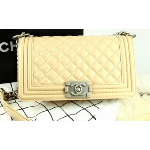 Boy Chanel Flap Bag Original Abricot Perle Mouton Cuir A67086 Argent