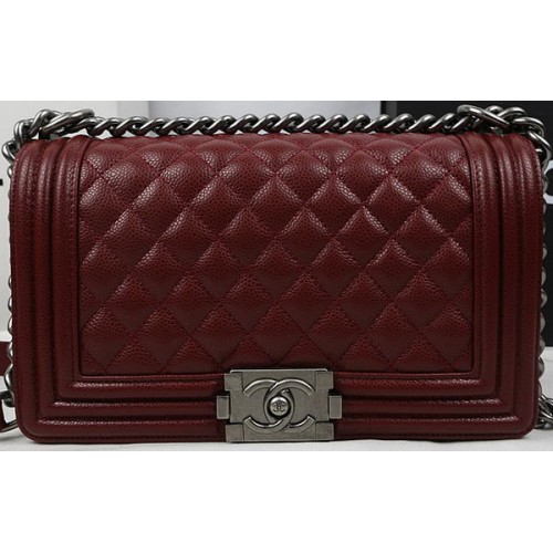 Boy Chanel Flap Bag Original Burgundy Cannage Pattern A67025 Argent