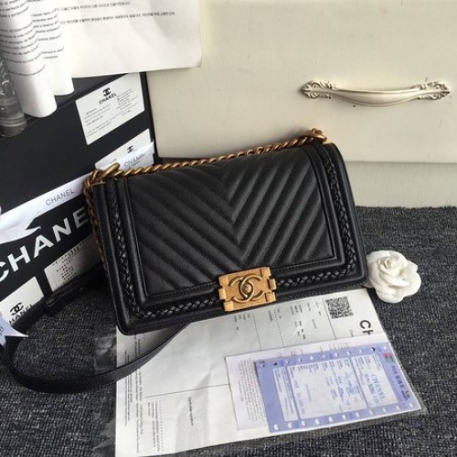 Boy Chanel Flap Bag Original Chevron Cuir A67086 Noir