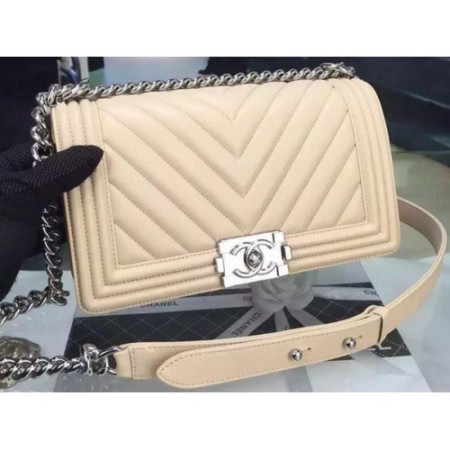 Boy Chanel Flap Bag Original Chevron Nubuck Leather A5708 Abricot