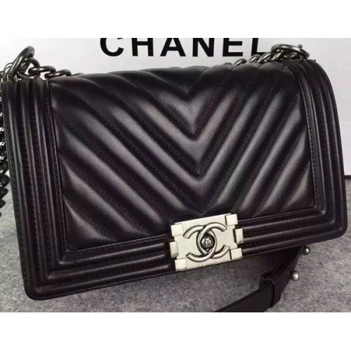 Boy Chanel Flap Bag Original Chevron Nubuck Cuir A5708 Noir