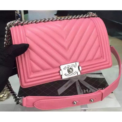 Boy Chanel Flap Bag Original Chevron Nubuck Cuir A5708 Rose