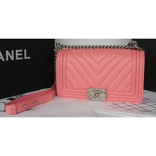 Boy Chanel Flap Bag Original Chevron Sheepskin A67025 Rose