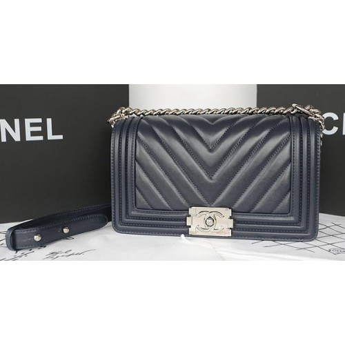 Boy Chanel Flap Bag Original Chevron Mouton A67025 Royal