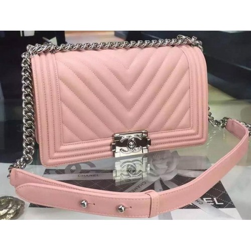 Boy Chanel Flap Bag Original Chevron Sheepskin Leather A5708 Rose