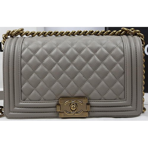 Chanel Sac à Rabat Boy Original Gris Motif Cannage A67025 Doré