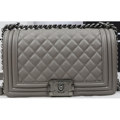 Chanel Sac à Rabat Boy Original Gris Motif Cannage A67025 Argent