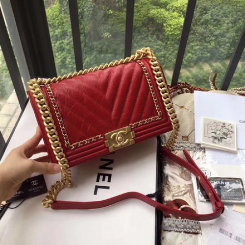 Boy Chanel Flap Bag Cuir Original B67086 Rouge