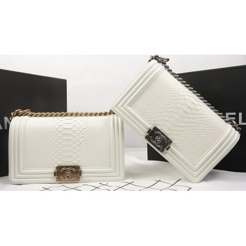 Boy Chanel Flap Bag Original Cuir Python A67025 OffWhite