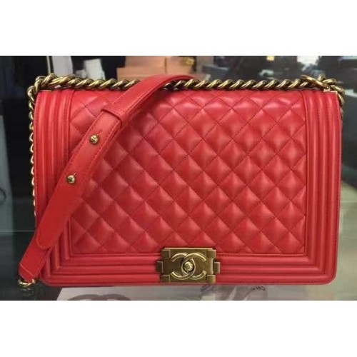Boy Chanel Flap Bag Rouge Original Cuir de Mouton A67088 Doré