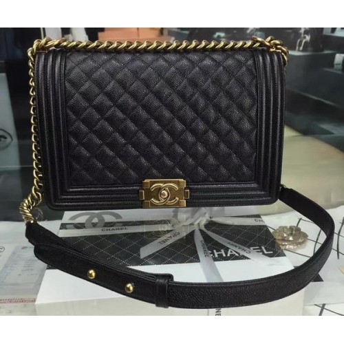 Chanel Sacs à Rabat Boy Original Noir Cannage Motif A67088 Doré