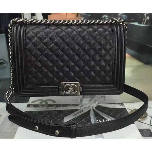 Boy Chanel Flap Bags Original Black Cannage Pattern A67088 Argent