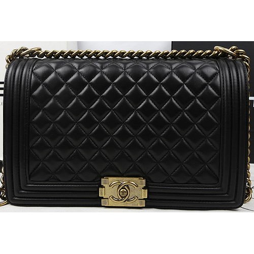 Boy Chanel Flap Bags Original Cuir de Mouton Noir A67088 Or