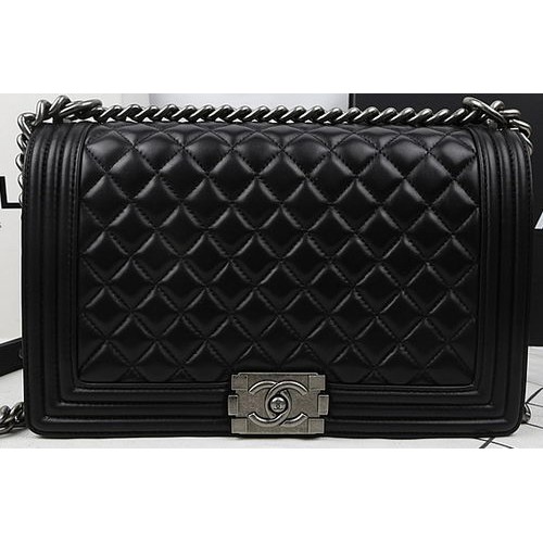 Boy Chanel Flap Bags Original Cuir de Mouton Noir A67088 Argent