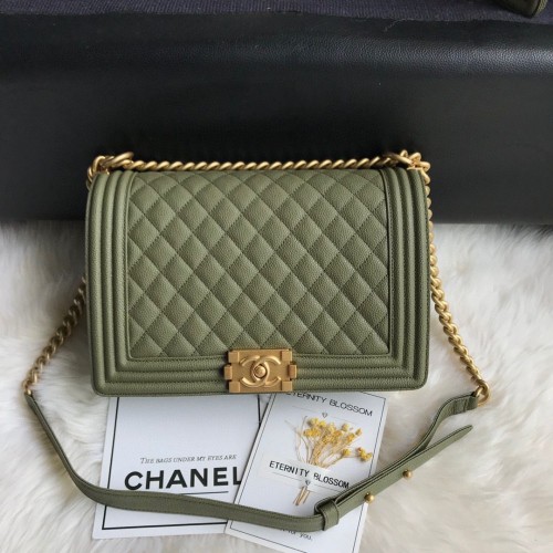 Chanel Sacs à Rabat Boy Original Cuir Caviar A67088 Vert Foncé