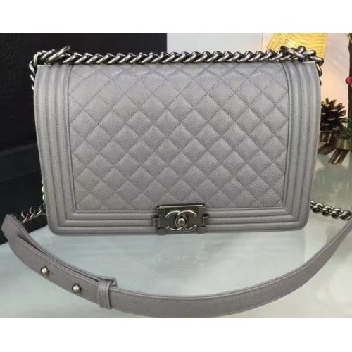 Boy Chanel Flap Bags Original Grey Cannage Pattern A67088 Argent