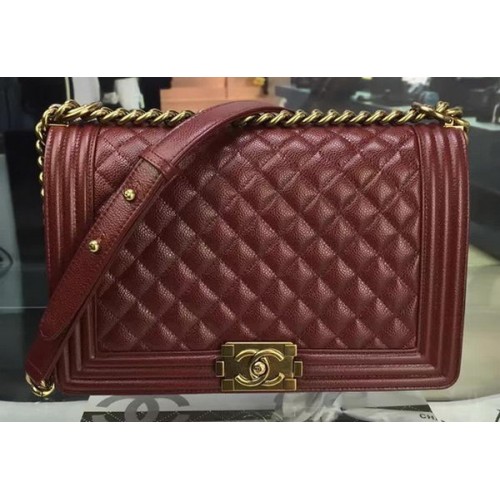 Boy Chanel Flap Bags Original Wine Cannage Pattern A67088 Doré