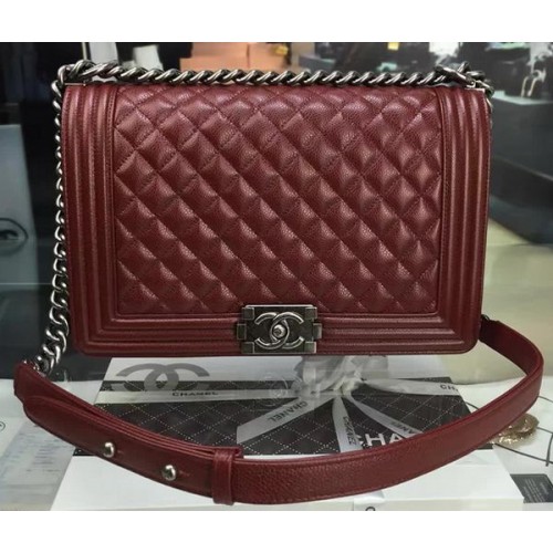 Boy Chanel Flap Bags Original Wine Cannage Pattern A67088 Argent
