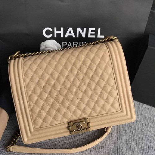 Boy Chanel Flap Sac à Bandoulière Abricot Original Cannage Motif A67087 Doré