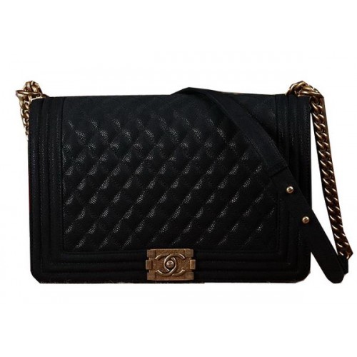 Boy Chanel Flap Sac à Bandoulière Cuir Nubuck Noir CHA67087 Doré