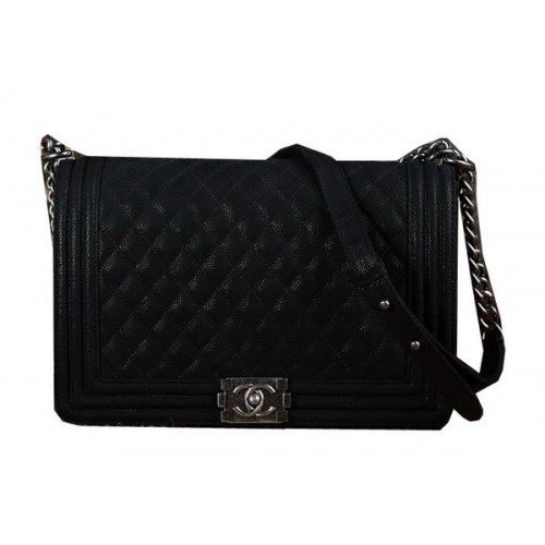 Boy Chanel Flap Sac à Bandoulière Cuir Nubuck Noir CHA67087 Argent