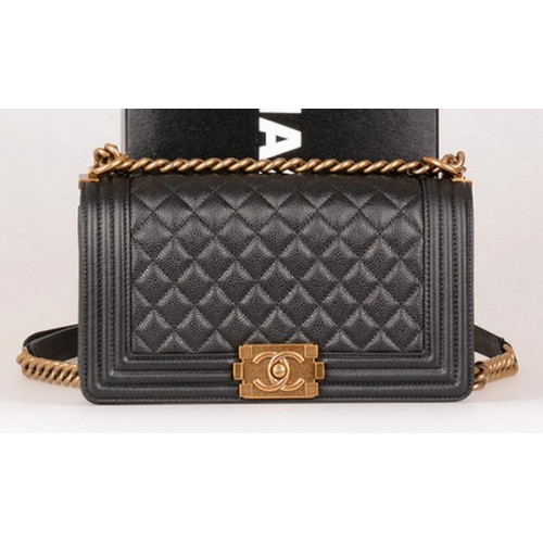 Boy Chanel Flap Sac à Bandoulière Noir Motif Cannage Original A67086 Doré