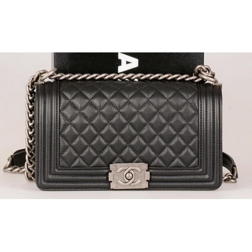 Boy Chanel Flap Sac à Bandoulière Noir Motif Cannage Original A67086 Argent