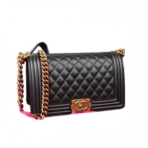 Boy Chanel Flap Sac à Bandoulière Noir Original Cuir A67086 Bronze