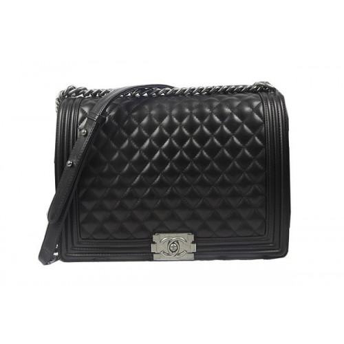 Boy Chanel Flap Sac à Bandoulière Noir Original en Peau de Mouton A67087 Argent