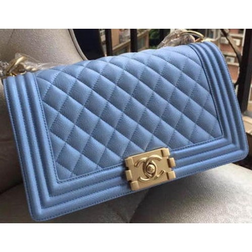 Boy Chanel Flap Sac à Bandoulière Bleu Cannage Motif A67086 Doré