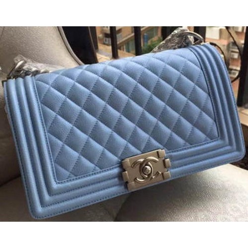 Boy Chanel Flap Sac à Bandoulière Bleu Cannage Motif A67086 Argent