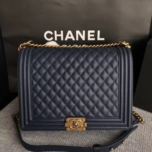 Boy Chanel Flap Sac à Bandoulière Bleu Motif Cannage Original A67087 Doré